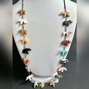 Gemstone & Heishi 24" bear fetish necklace